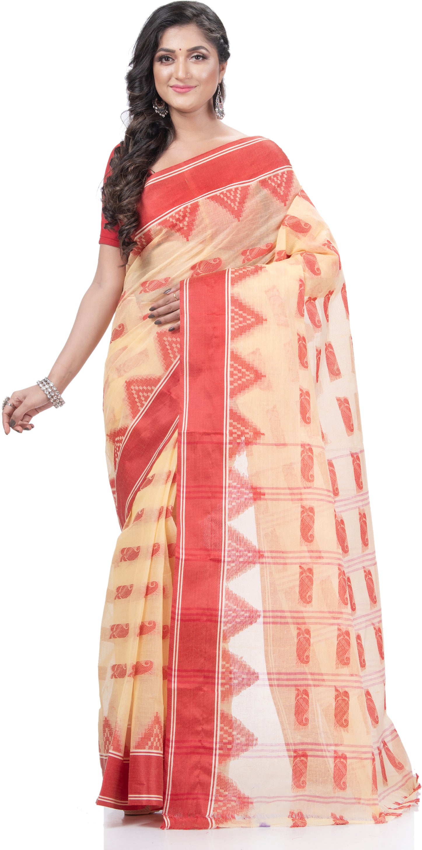 Desh Bidesh Woven Handloom Handloom Pure Cotton Saree (White) - Distacart