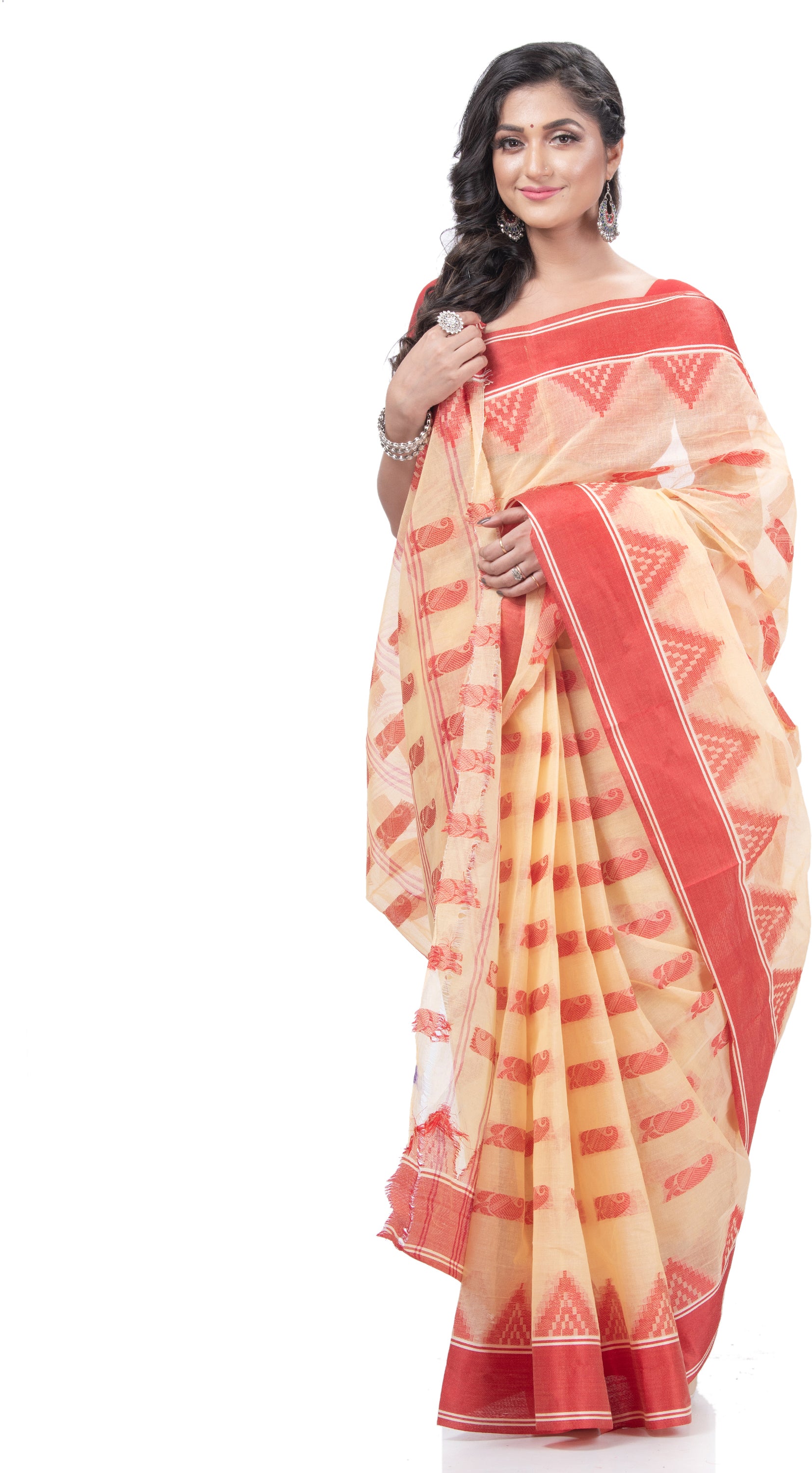 Desh Bidesh Woven Handloom Handloom Pure Cotton Saree (White) - Distacart