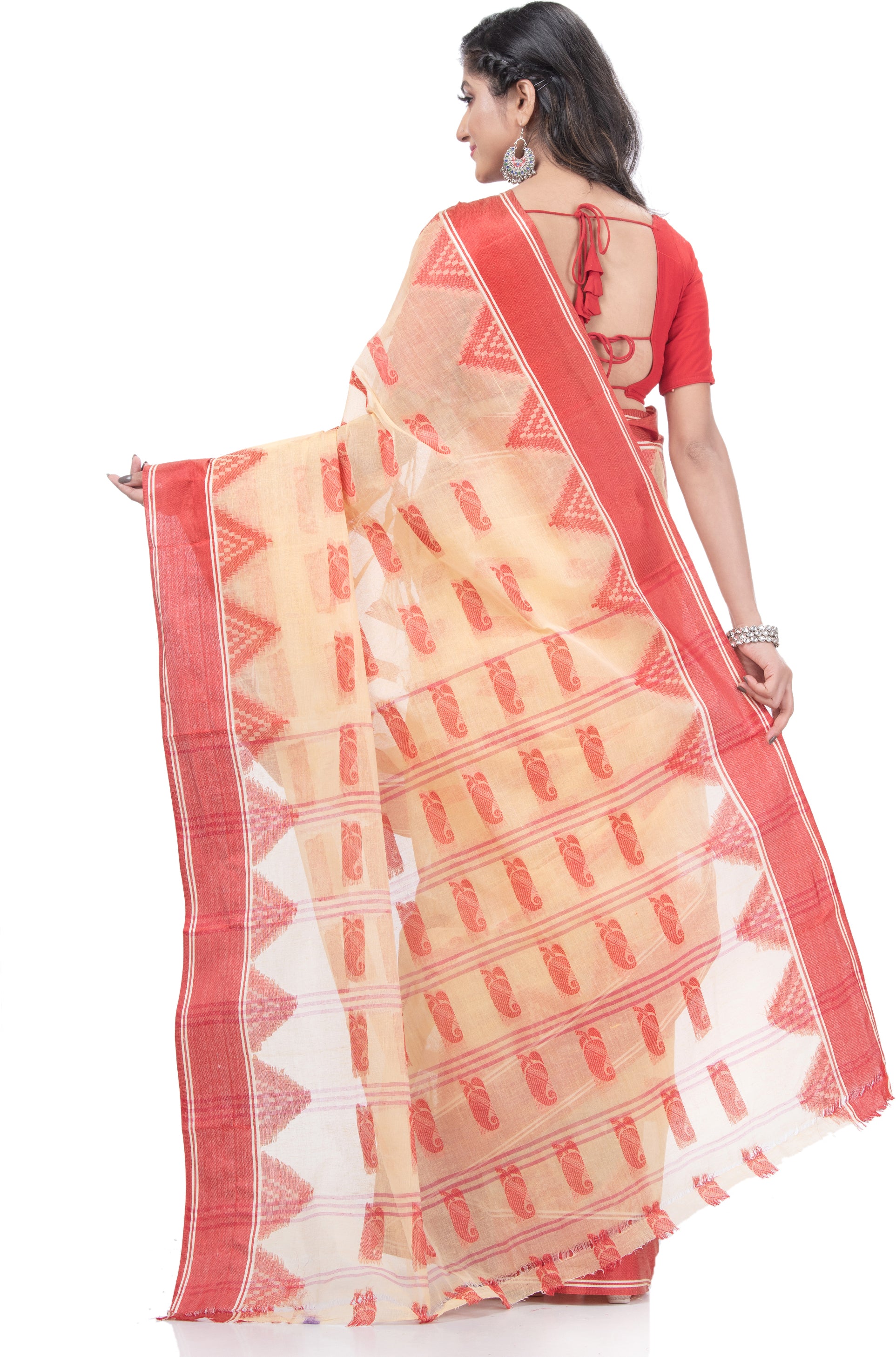 Desh Bidesh Woven Handloom Handloom Pure Cotton Saree (White) - Distacart
