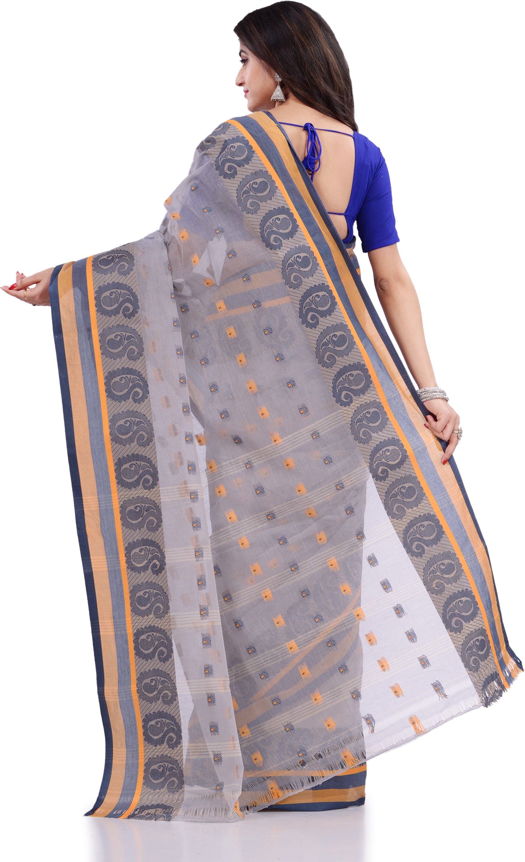 Desh Bidesh Woven Handloom Pure Cotton Saree (Grey) - Distacart