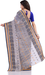 Thumbnail for Desh Bidesh Woven Handloom Pure Cotton Saree (Grey) - Distacart