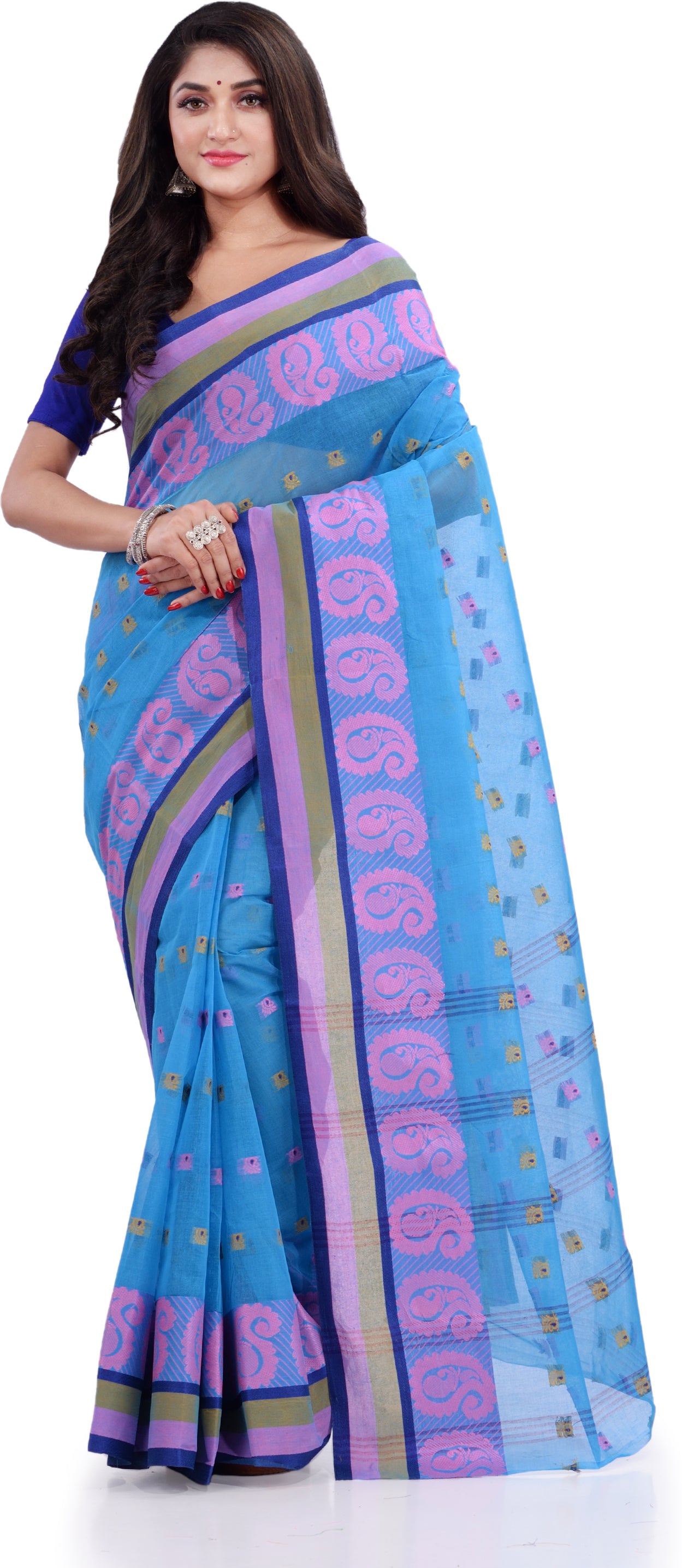 Desh Bidesh Woven Handloom Pure Cotton Saree (Blue) - Distacart