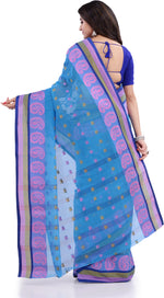 Thumbnail for Desh Bidesh Woven Handloom Pure Cotton Saree (Blue) - Distacart