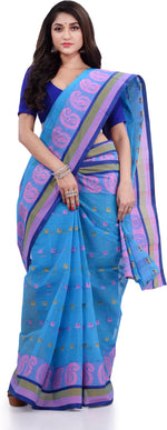 Thumbnail for Desh Bidesh Woven Handloom Pure Cotton Saree (Blue) - Distacart