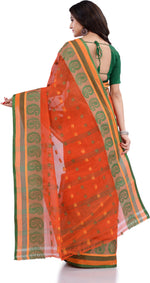 Thumbnail for Desh Bidesh Woven Handloom Pure Cotton Saree (Orange) - Distacart