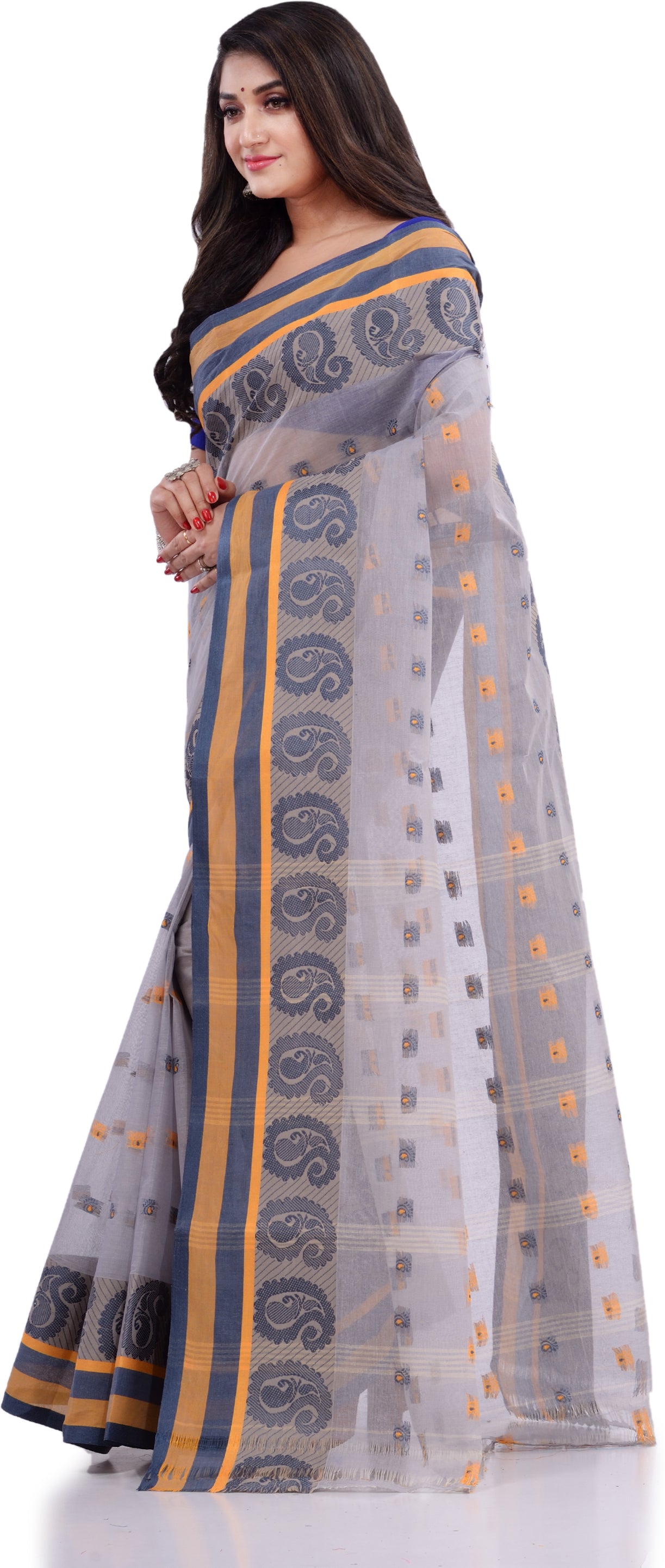 Desh Bidesh Woven Handloom Pure Cotton Saree (Grey) - Distacart