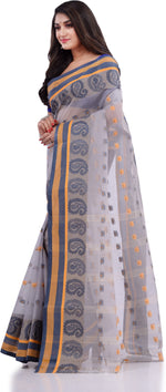 Thumbnail for Desh Bidesh Woven Handloom Pure Cotton Saree (Grey) - Distacart