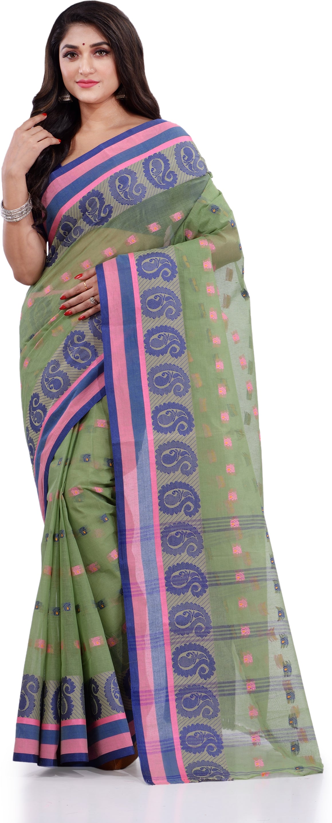 Desh Bidesh Woven Handloom Pure Cotton Saree (Green) - Distacart
