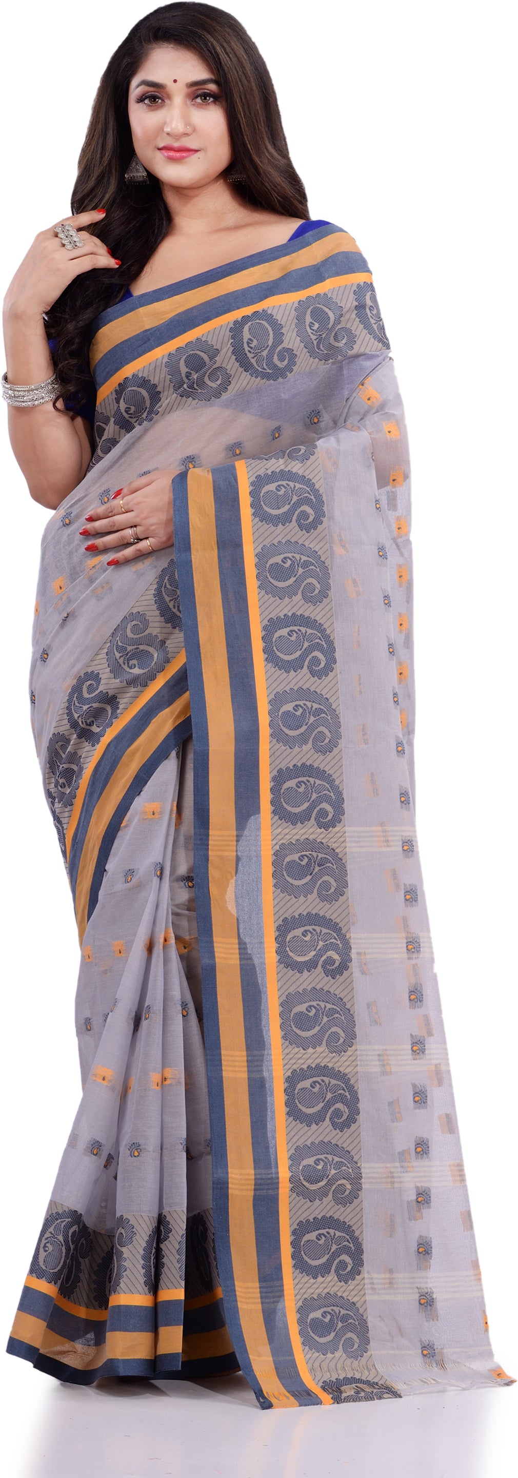 Desh Bidesh Woven Handloom Pure Cotton Saree (Grey) - Distacart