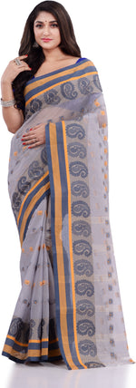 Thumbnail for Desh Bidesh Woven Handloom Pure Cotton Saree (Grey) - Distacart