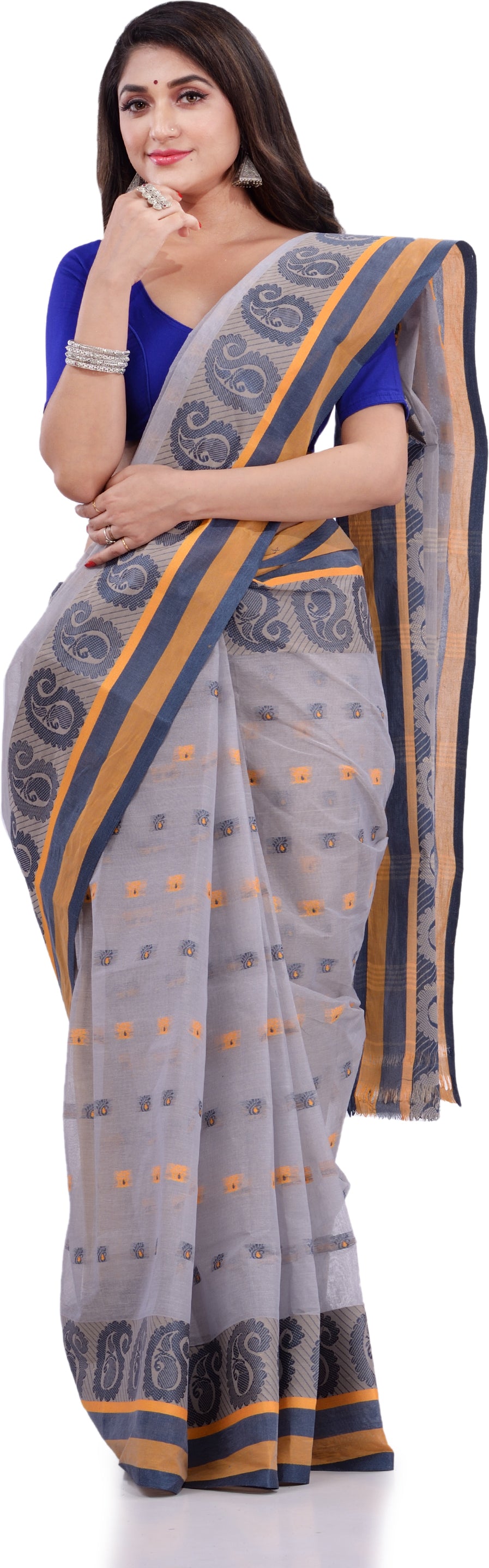 Desh Bidesh Woven Handloom Pure Cotton Saree (Grey) - Distacart