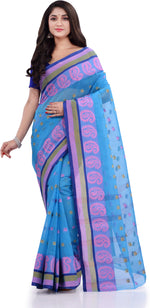 Thumbnail for Desh Bidesh Woven Handloom Pure Cotton Saree (Blue) - Distacart