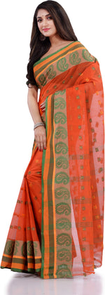 Thumbnail for Desh Bidesh Woven Handloom Pure Cotton Saree (Orange) - Distacart