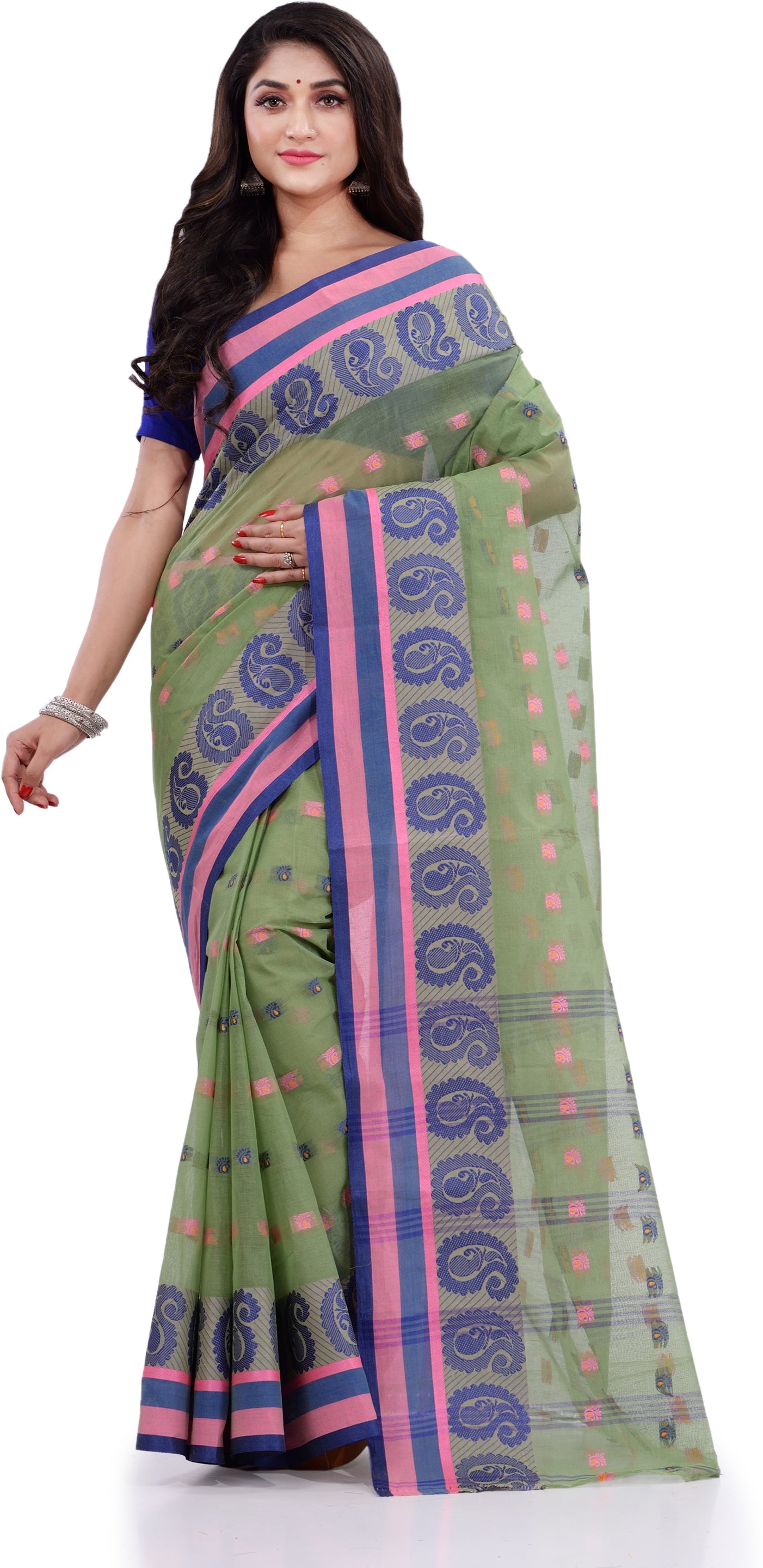Desh Bidesh Woven Handloom Pure Cotton Saree (Green) - Distacart