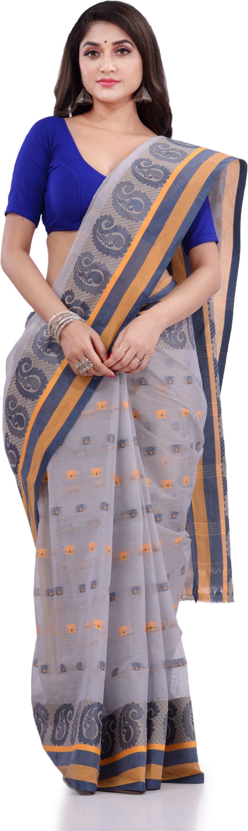 Desh Bidesh Woven Handloom Pure Cotton Saree (Grey) - Distacart