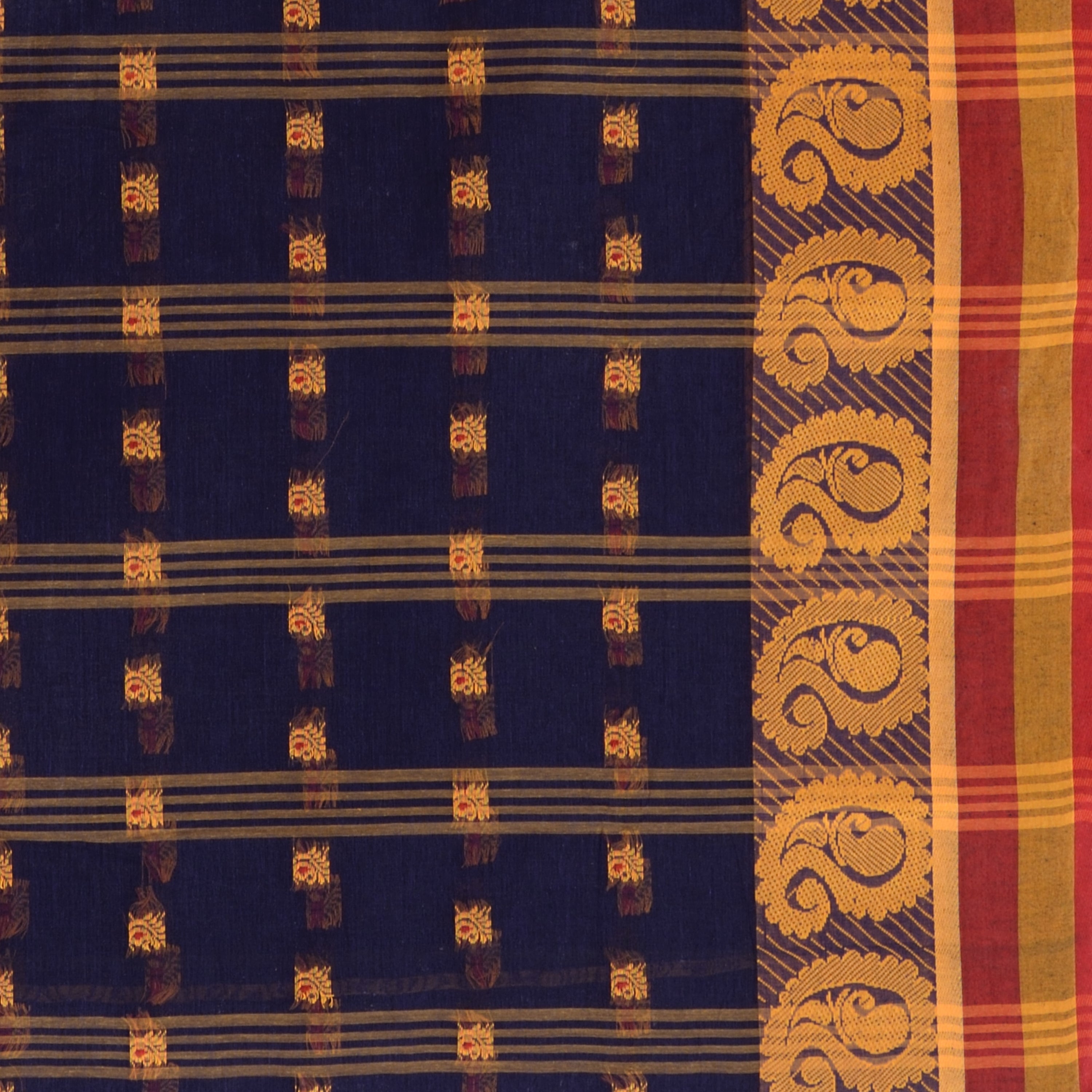 Desh Bidesh Woven Handloom Pure Cotton Saree (Dark Blue) - Distacart