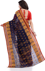 Thumbnail for Desh Bidesh Woven Handloom Pure Cotton Saree (Dark Blue) - Distacart