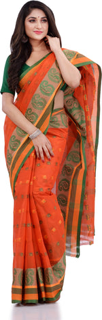 Thumbnail for Desh Bidesh Woven Handloom Pure Cotton Saree (Orange) - Distacart
