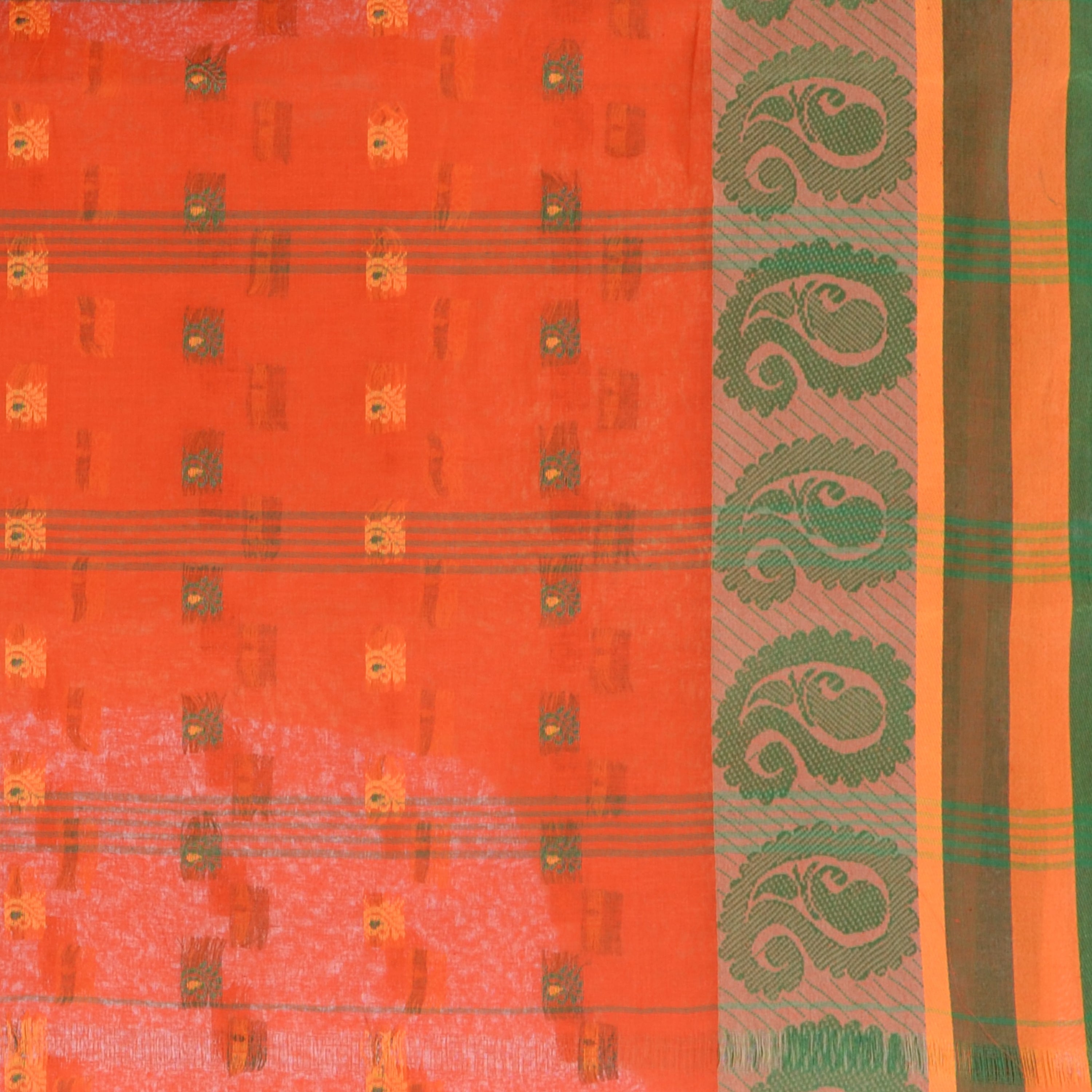 Desh Bidesh Woven Handloom Pure Cotton Saree (Orange) - Distacart