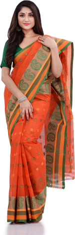 Thumbnail for Desh Bidesh Woven Handloom Pure Cotton Saree (Orange) - Distacart