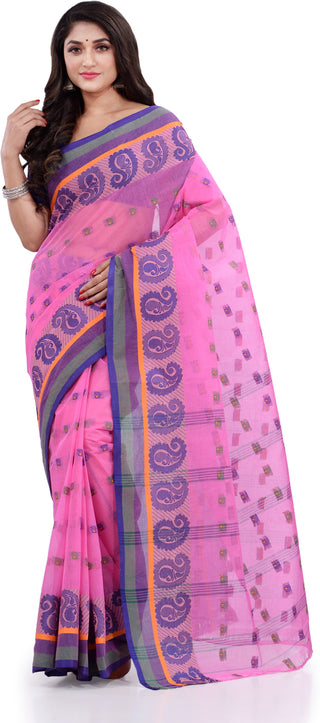 Desh Bidesh Woven Handloom Pure Cotton Saree (Pink) - Distacart
