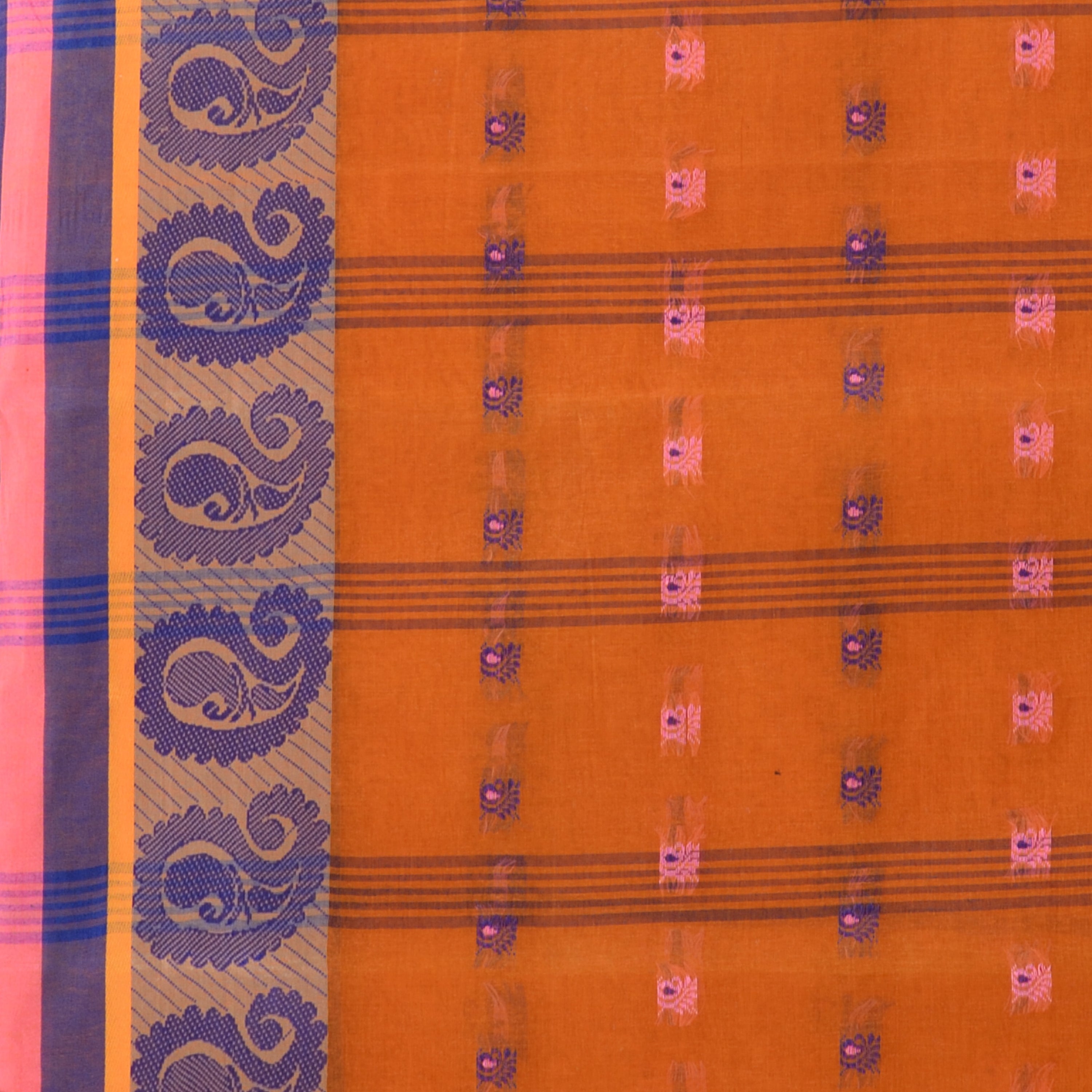 Desh Bidesh Woven Handloom Pure Cotton Saree (Orange) - Distacart