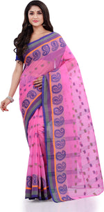 Thumbnail for Desh Bidesh Woven Handloom Pure Cotton Saree (Pink) - Distacart