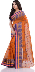 Thumbnail for Desh Bidesh Woven Handloom Pure Cotton Saree (Orange) - Distacart