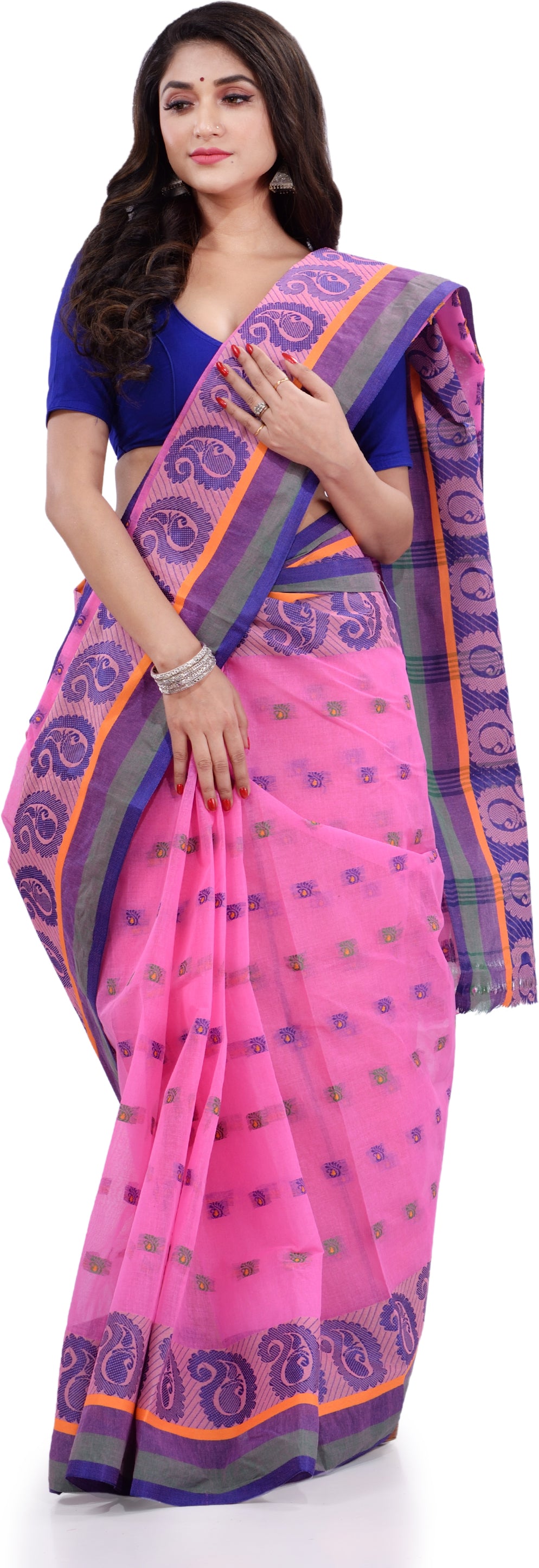 Desh Bidesh Woven Handloom Pure Cotton Saree (Pink) - Distacart