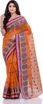 Thumbnail for Desh Bidesh Woven Handloom Pure Cotton Saree (Orange) - Distacart