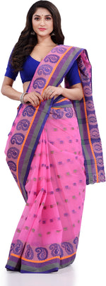 Thumbnail for Desh Bidesh Woven Handloom Pure Cotton Saree (Pink) - Distacart
