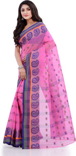 Thumbnail for Desh Bidesh Woven Handloom Pure Cotton Saree (Pink) - Distacart