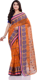 Thumbnail for Desh Bidesh Woven Handloom Pure Cotton Saree (Orange) - Distacart