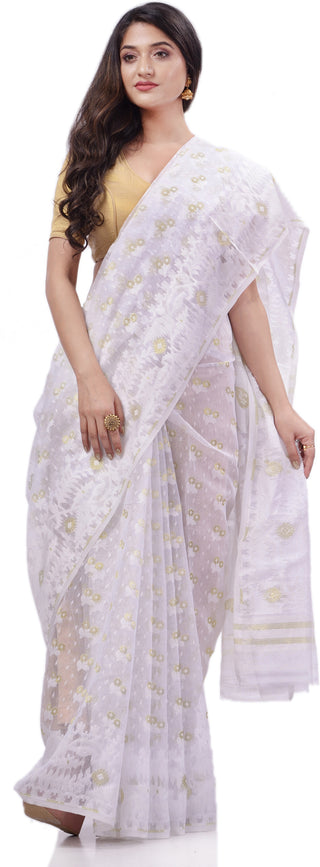 Desh Bidesh Woven Handloom Pure Cotton Saree (White) - Distacart