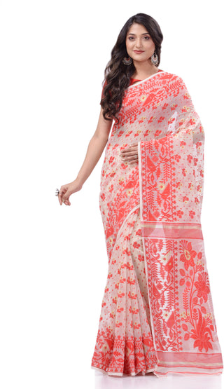 Desh Bidesh Woven Handloom Pure Cotton Saree (Orange) - Distacart