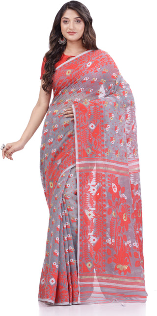Desh Bidesh Woven Handloom Pure Cotton Saree (Grey) - Distacart