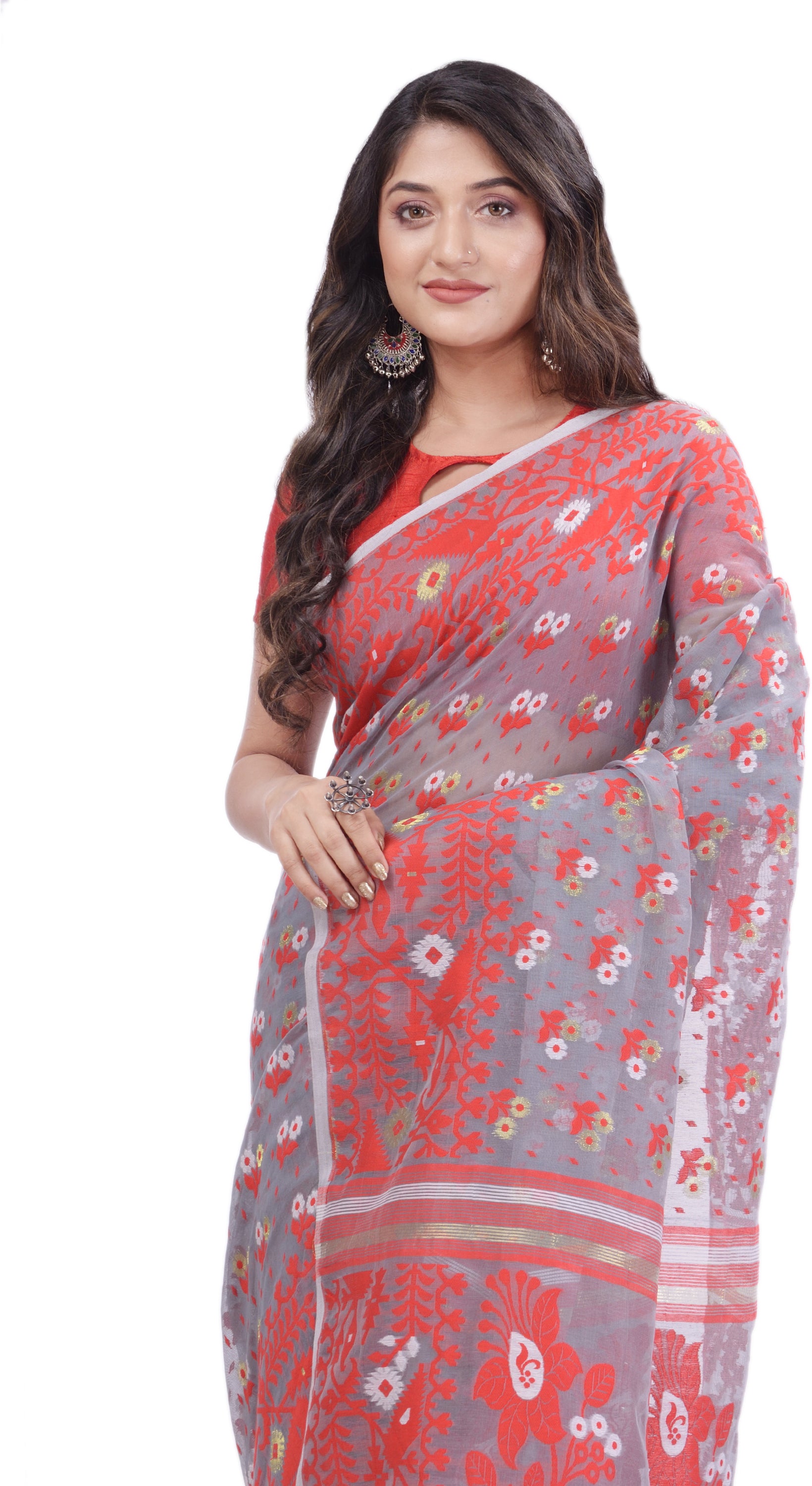 Desh Bidesh Woven Handloom Pure Cotton Saree (Grey) - Distacart