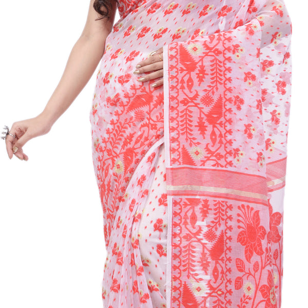 Desh Bidesh Woven Handloom Pure Cotton Saree (Red) - Distacart