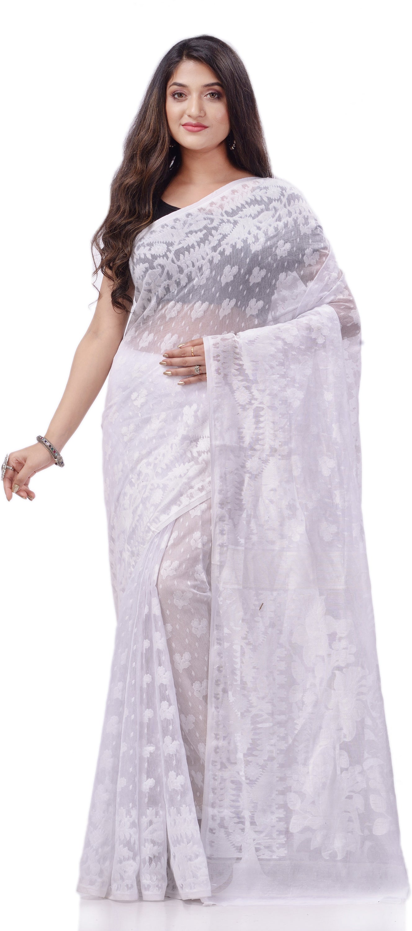 Desh Bidesh Woven Handloom Pure Cotton Saree (White) - Distacart