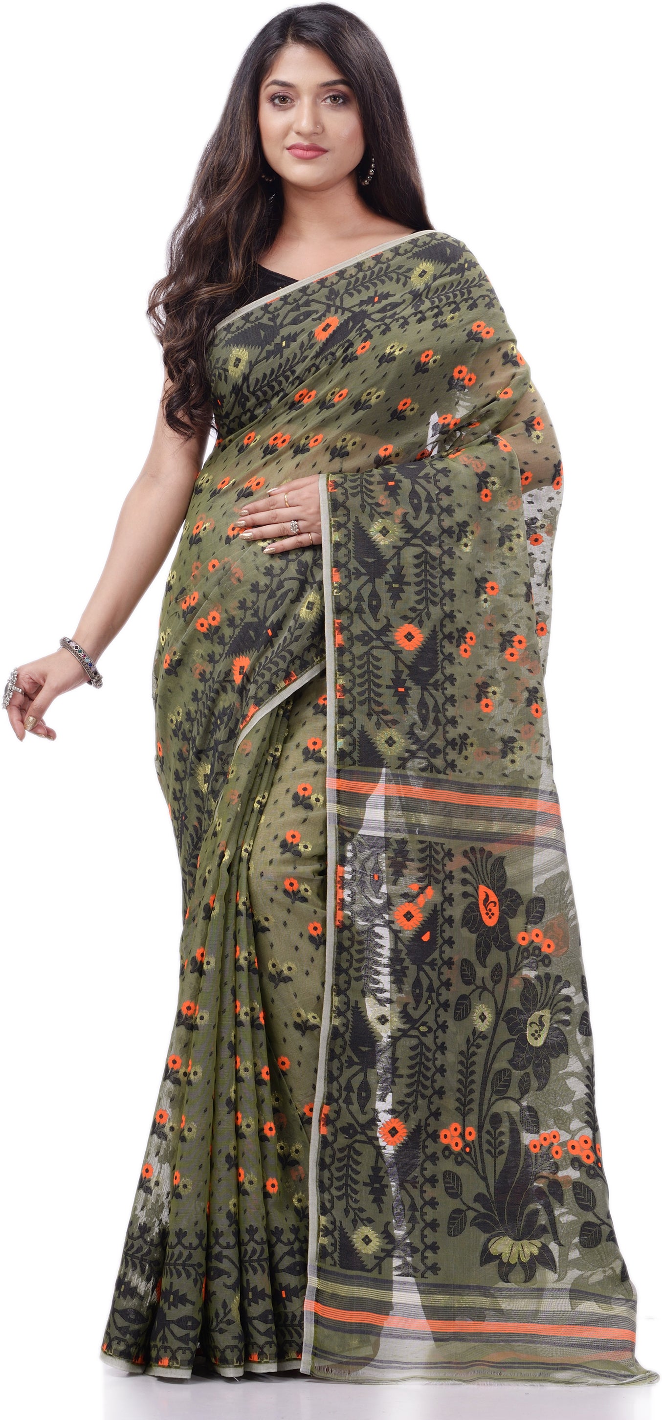 Desh Bidesh Woven Handloom Pure Cotton Saree (Green) - Distacart