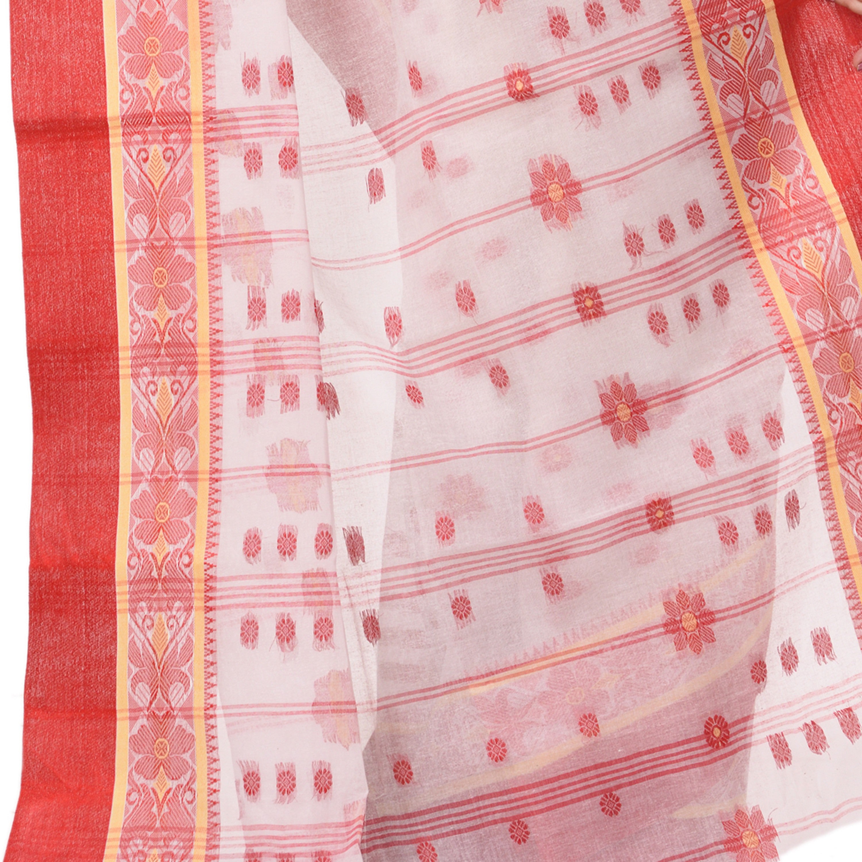 Desh Bidesh Woven Tant Handloom Pure Cotton Saree (White) - Distacart