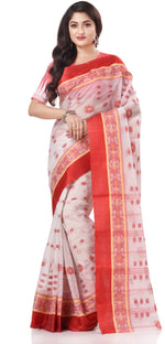 Thumbnail for Desh Bidesh Woven Tant Handloom Pure Cotton Saree (White) - Distacart