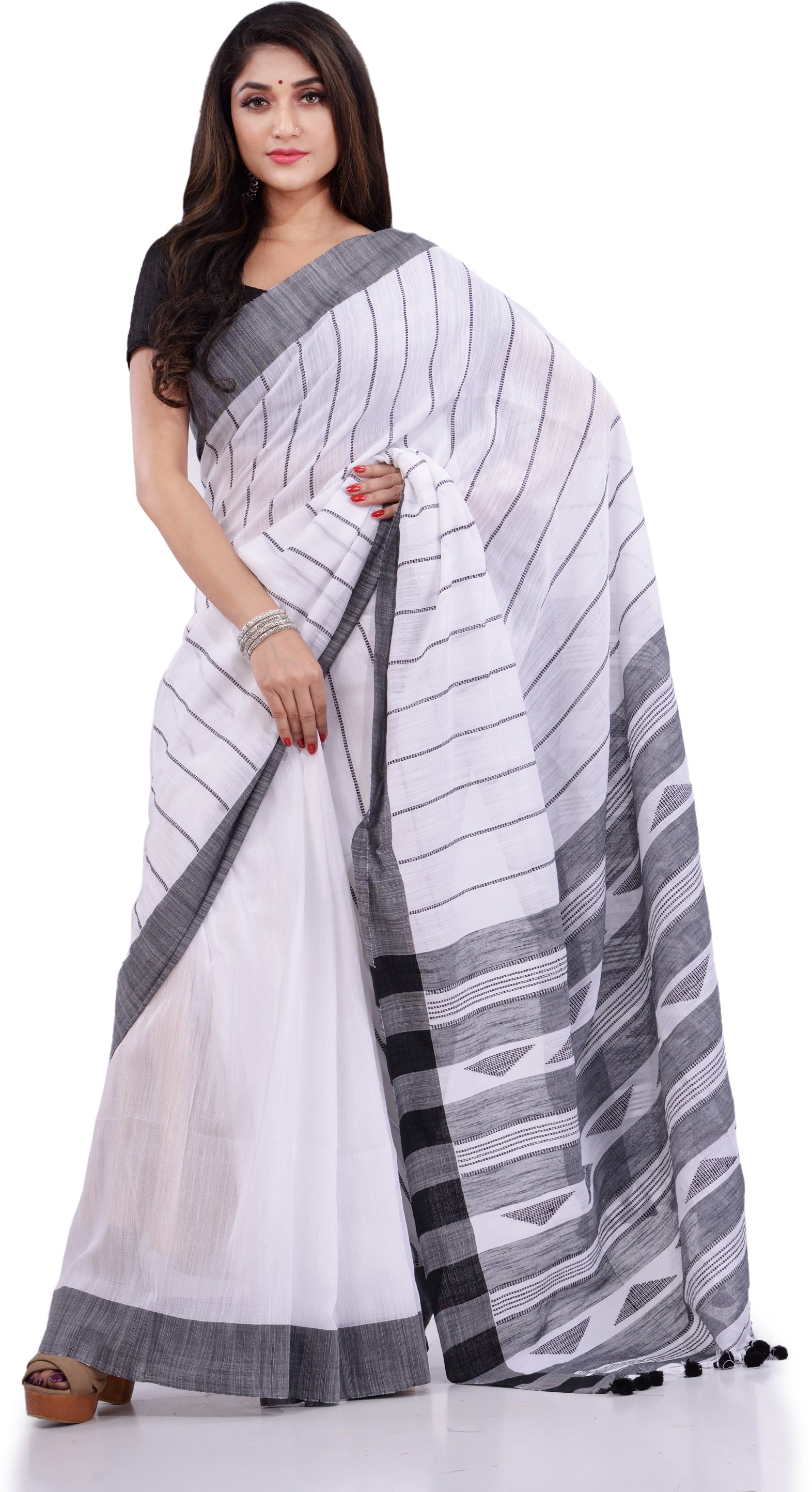 Desh Bidesh Woven Handloom Pure Cotton Saree (Black) - Distacart