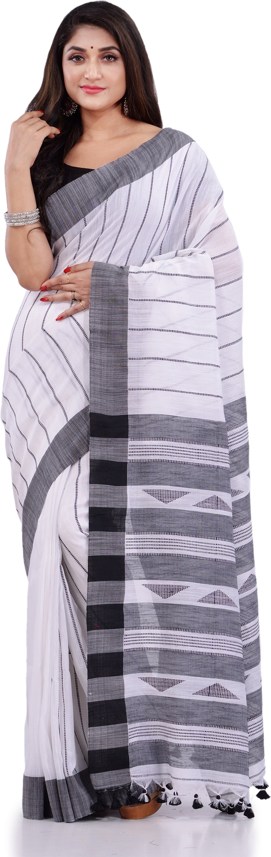 Desh Bidesh Woven Handloom Pure Cotton Saree (Black) - Distacart