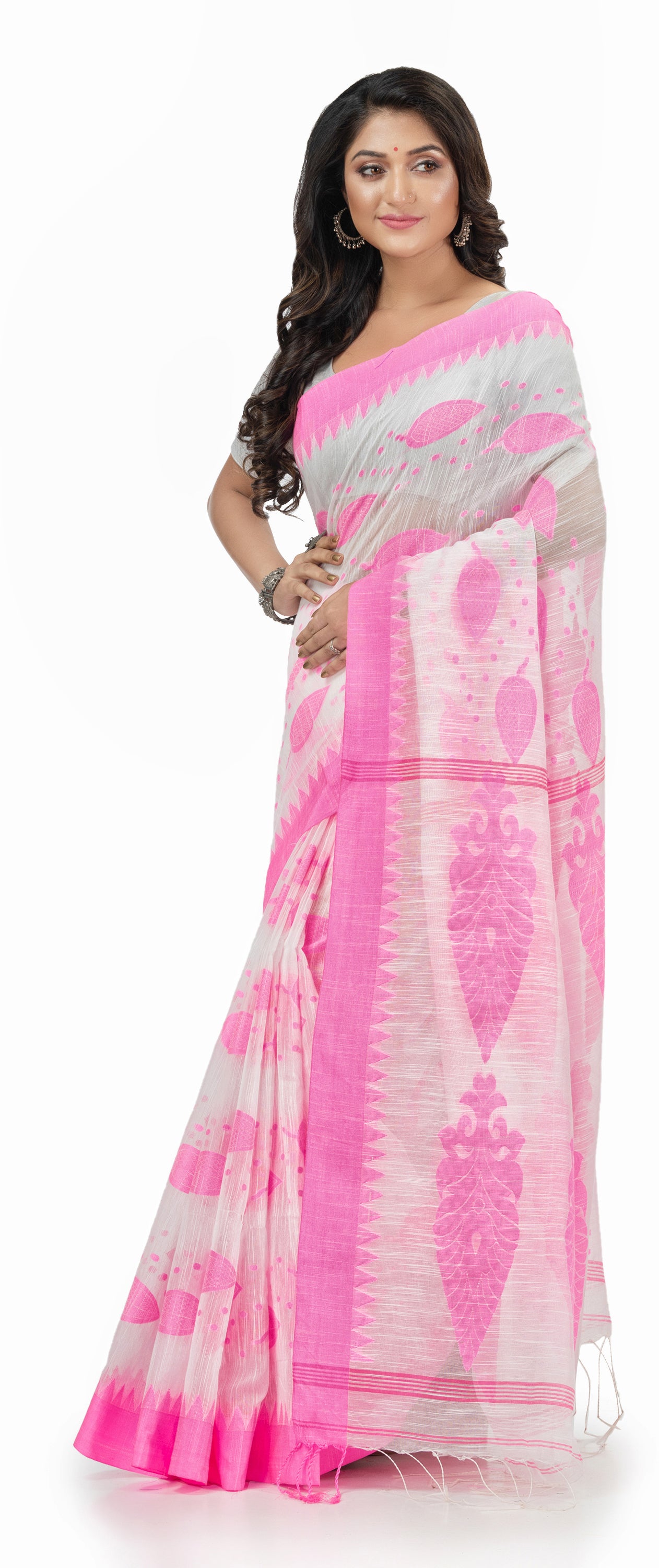 Desh Bidesh Woven Handloom Handloom Pure Cotton Saree (Pink) - Distacart