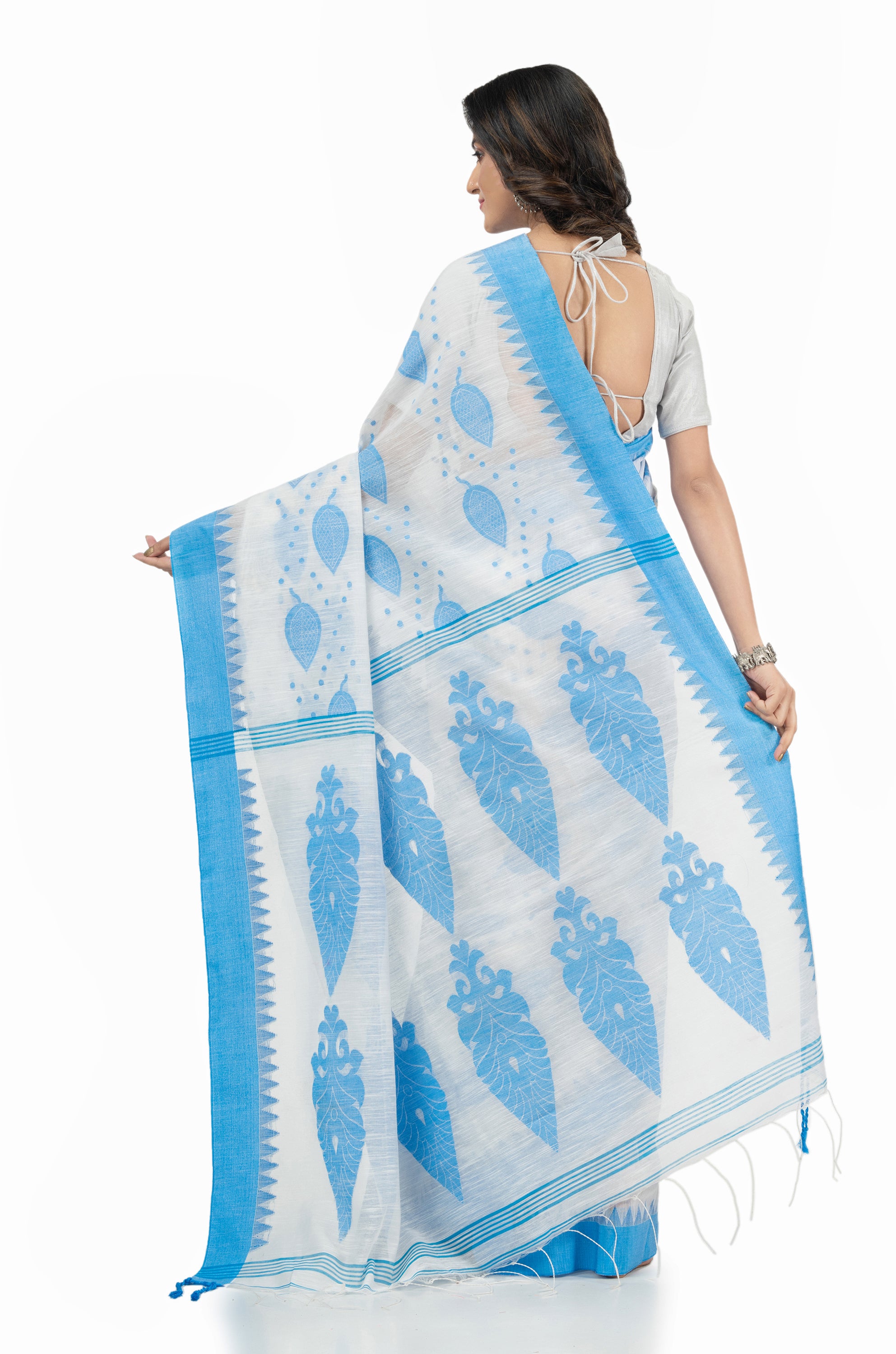 Desh Bidesh Woven Handloom Handloom Pure Cotton Saree (Blue) - Distacart