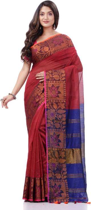 Desh Bidesh Woven Handloom Pure Cotton Saree (Red) - Distacart