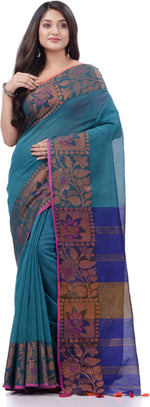Thumbnail for Desh Bidesh Woven Handloom Pure Cotton Saree (Light Blue) - Distacart