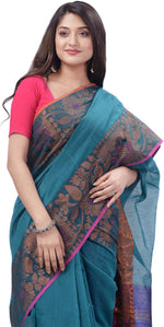 Thumbnail for Desh Bidesh Woven Handloom Pure Cotton Saree (Light Blue) - Distacart