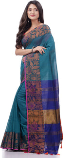 Thumbnail for Desh Bidesh Woven Handloom Pure Cotton Saree (Light Blue) - Distacart